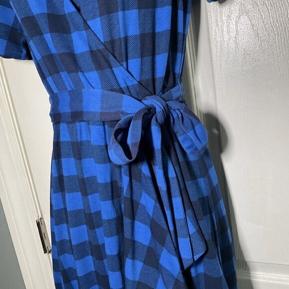 Draper James Buffalo Plaid Checkered Wrap Dress size Small S Blue - Picture 5 of 15